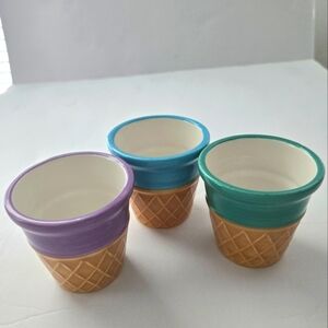 Ice Cream Cone Ceramic Cups Set - Purple, Blue, Green